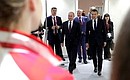 With President of France Emmanuel Macron before a meeting with participants in a friendly match between Russian and French women’s sabre teams.
