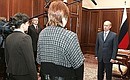 The presentation of state awards to the widows of two members of the Federal Security Service of Russia, who were killed in the course of counter-terrorist operations in the northern Caucasus.