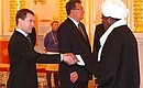 Церемония вручения верительных грамот послами иностранных государств. Верительную грамоту Президенту России вручает посол Республики Судан Сираджуддин Хамид Юсуф.