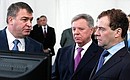 Dmitry Medvedev examines construction plans for building housing for military personnel. With Moscow Region Governor Boris Gromov (centre) and Defence Minister Anatoly Serdyukov.