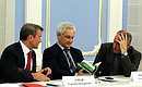 Before a meeting of the Commission for Modernisation and Technological Development of Russia’s Economy. Chairman of the Board and CEO of Sberbank Herman Gref, Director of the Government Staff Economics and Finance Department Andrei Belousov, and President of the Association of Independent Economic Analysis Centres Alexander Auzan.