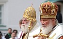 Patriarch of Moscow and All Russia Kirill, right, and Patriarch of Alexandria and All Africa Theodore II during the event to mark the 1030th anniversary of the Baptism of Rus.