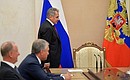 Before the meeting with permanent members of Security Council. Defence Minister Sergei Shoigu.
