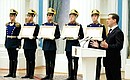 Presentation of certificates conferring the City of Military Glory title on Kovrov, Lomonosov, Taganrog and Petropavlovsk-Kamchatsky.