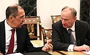 Foreign Minister Sergei Lavrov (left) and Security Council Secretary Nikolai Patrushev before the meeting with Security Council permanent members.
