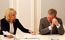 Minister of Healthcare and Social Development Tatyana Golikova and Deputy Prime Minister and Finance Minister Alexei Kudrin at a meeting on healthcare issues.