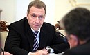 At a meeting with Government members. First Deputy Prime Minister Igor Shuvalov.