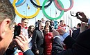 With medal winners at the XXII Winter Olympics during a visit to the Olympic Park.