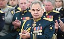 Meeting with graduates of higher military schools. Minister of Defence Sergei Shoigu. Photo: TASS