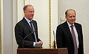 Before the meeting of the Commission for Military Technology Cooperation with Foreign States. Security Council Secretary Nikolai Patrushev (left) and Federal Security Service Director Alexander Bortnikov.