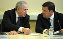Before the meeting on stable development of single-industry towns. Presidential Plenipotentiary Envoy to the Northwest Federal District Vladimir Bulavin (left) and Governor of Sverdlovsk Region Yevgeny Kuyvashev.