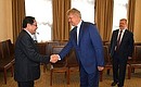 Presidential Aide Anatoly Seryshev and Minister of Home Affairs of Vietnam Le Vinh Tan before a meeting with a delegation from Vietnam.