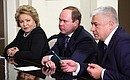 Federation Council Speaker Valentina Matviyenko (left), Chief of Staff of the Presidential Executive Office Anton Vaino and Interior Minister Vladimir Kolokoltsev before the meeting with permanent members of the Security Council.