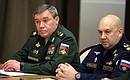 Chief of the General Staff of the Russian Federation Armed Forces – First Deputy Defence Minister Valery Gerasimov and Commander-in-Chief of the Aerospace Forces Sergei Surovikin (from left).
