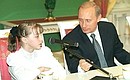 A meeting with fellows of the presidential programme Russia\'s Child Prodigies. On the left is Anna Pavlova, Russian and European Olympic gymnastics champion, member of the national team.