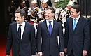 Перед началом саммита Россия–Евросоюз. C Президентом Франции Николя Саркози (слева) и мэром Ниццы Кристианом Эстрози.