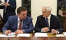 General Director of the Agency for Strategic Initiatives to Promote New Projects Andrei Nikitin (left) and Presidential Aide Andrei Belousov at the meeting of the Agency for Strategic Initiatives Supervisory Board.