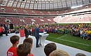 Выступление президента ФИФА Джанни Инфантино на церемонии старта тура Кубка чемпионата мира по футболу 2018 года.