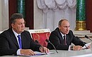 Making press statements following a meeting of the Russian-Ukrainian Interstate Commission. With President of Ukraine Viktor Yanukovych.