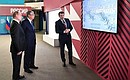 With President of Kazakhstan Kassym-Jomart Tokayev at the information stand on the programme for Russia-Kazakhstan border checkpoint cooperation. Russia’s Minister of Economic Development Maxim Oreshkin (right) gives explanations.