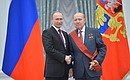 Chief adviser to the General Director of the Ilyushin Aviation Complex Genrikh Novozhilov is awarded the Order for Services to the Fatherland I degree.