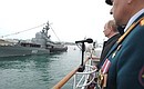 A naval parade of Black Sea Fleet ships.