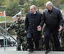 With Belarusian President Alexander Lukashenko at the Gozhsky test ground during the final stage of the Zapad-2013 Russian-Belarusian strategic military exercises.