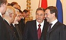 C Председателем Государственного совета и Совета министров Республики Куба Раулем Кастро. Перед российско-кубинскими переговорами в расширенном составе. 