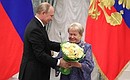 Ceremony for presenting state decorations. The Order of St Andrew the Apostle the First-Called was awarded to Alexandra Pakhmutova, composer and member of the Union of Moscow Composers regional public organisation.