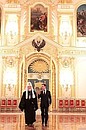 With Patriarch Kirill of Moscow and All Russia before the beginning of a meeting with participants of the Bishops' Council.
