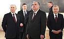 With President of Tajikistan Emomali Rahmon (centre) and President of Uzbekistan Shavkat Mirziyoyev at Peterhof. Photo: Vladimir Smirnov, TASS