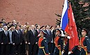 A ceremonial march by the Moscow garrison troops after the wreath-laying ceremony at the Tomb of the Unknown Soldier.