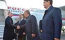 Arrival in Kazan. With Presidential Aide Igor Levitin, Head of Tatarstan Rustam Minnikhanov and Presidential Plenipotentiary Envoy to the Volga Federal District Mikhail Babich (left to right).