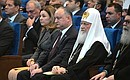 Patriarch Kirill of Moscow and All Russia and President of Moldova Igor Dodon at the gathering in honour of the 10th anniversary of the Russian Orthodox Church Local Council and the Patriarch's enthronement.