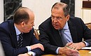 Federal Security Service Director Alexander Bortnikov (left) and Foreign Minister Sergei Lavrov before the Security Council meeting.