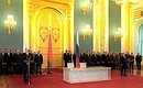 Церемония обмена грамотами о ратификации Договора о создании Союзного государства России и Белоруссии.