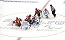 Ice sledge hockey match between Russia and South Korea.