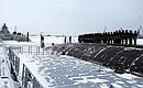 Торжественная церемония подъёма военно-морских флагов на атомных подводных крейсерах «Император Александр III» и «Красноярск».