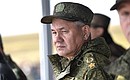 Russian Defence Minister Sergei Shoigu at a review of troops after Vostok 2018 military manoeuvres.