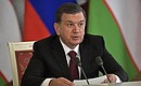 Заявления для прессы по итогам российско-узбекистанских переговоров. Президент Узбекистана Шавкат Мирзиёев.