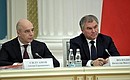 First Deputy Prime Minister and Finance Minister Anton Siluanov, left, and State Duma Speaker Vyacheslav Volodin at a meeting of the Council for Strategic Development and National Projects.