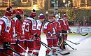 Before a friendly game of the All-Russian Night Hockey League.