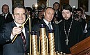 In the Orthodox Church of St Nicholas the Miracle Worker. With the church\'s prior, Father Vladimir (Kuchumov) and Italian Prime Minister Romano Prodi.
