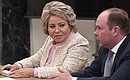 Federation Council Speaker Valentina Matviyenko and Chief of Staff of the Presidential Executive Office Anton Vaino at a meeting with permanent members of the Security Council.