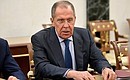 Foreign Minister Sergei Lavrov before a meeting with permanent members of the Security Council.
