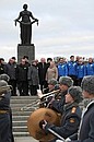 During a visit to Piskaryovskoye Memorial Cemetery.