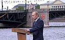 President Putin addressing the public at the opening of the Water Festival on the Neva River.