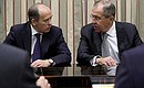 Before the meeting with permanent members of the Security Council. Director of the Federal Security Service Alexander Bortnikov and Foreign Minister Sergei Lavrov.