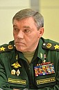 Chief of the General Staff of the Armed Forces Valery Gerasimov at the meeting with the leadership of the Defence Ministry, federal agencies and defence industry companies.