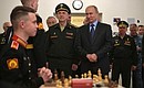 Vladimir Putin toured the chess club of the St Petersburg Suvorov Military Academy.